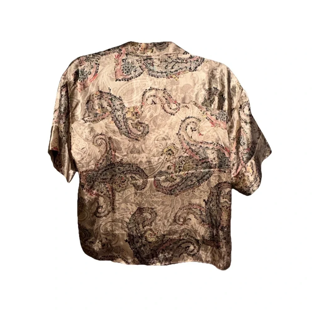 linea donatella pajama Top Small Silk Paisley Gold Print‎